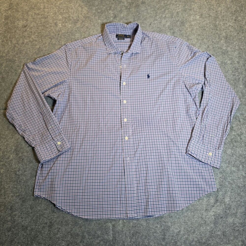 Polo Ralph Lauren Button Down Performance Mens XXL Purple Gingham Preppy Classic